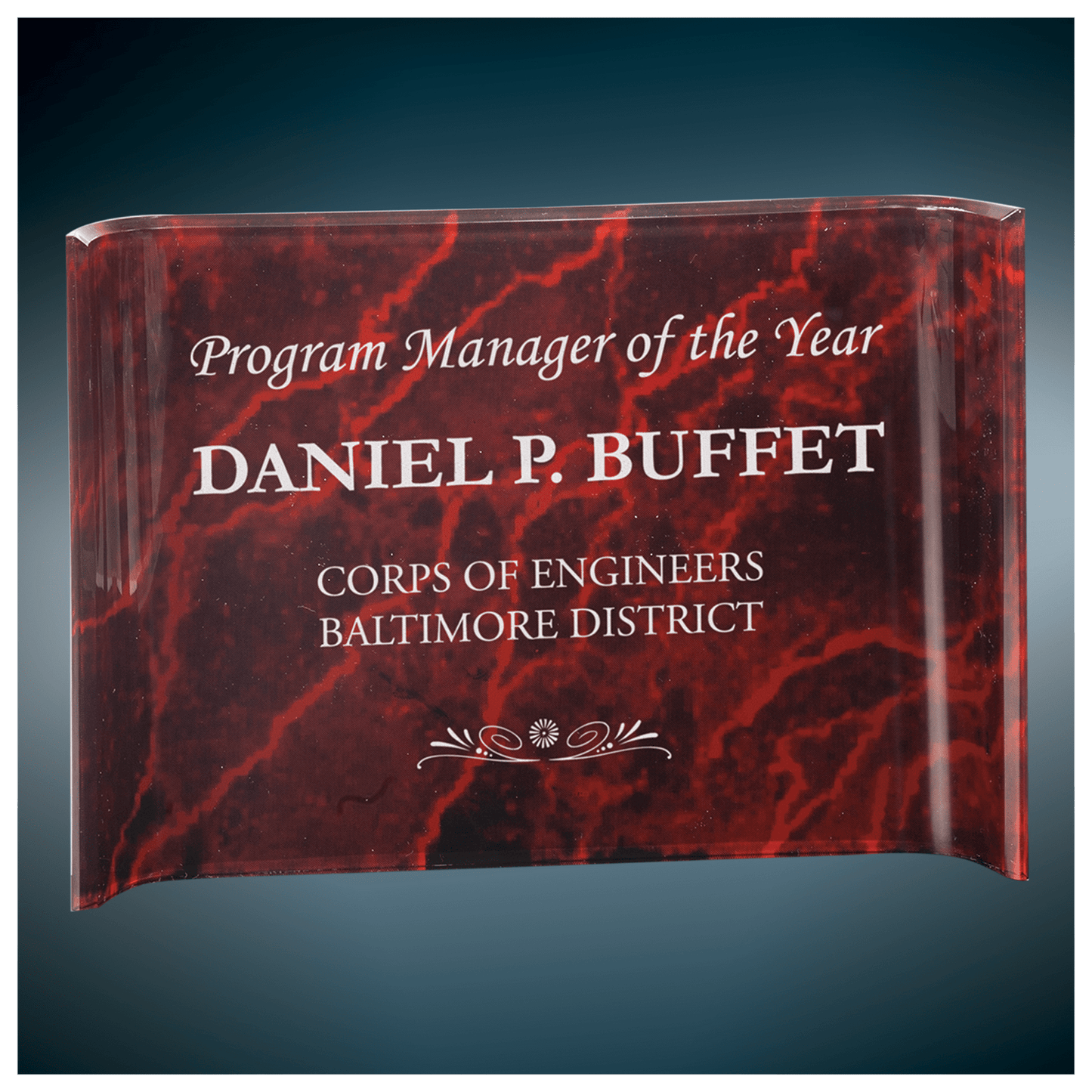 Custom 10"x7" Marbleized Acrylic Crescent Award