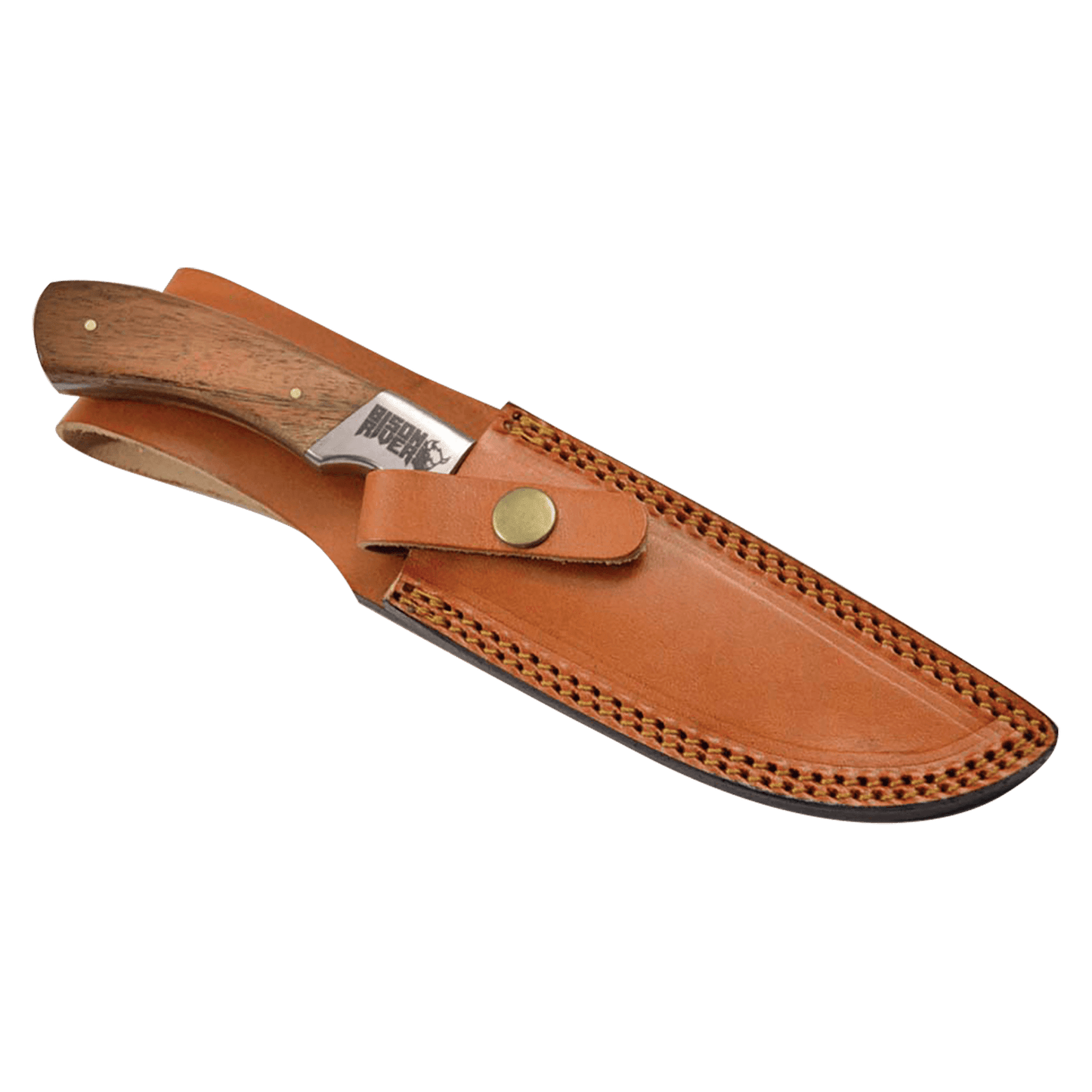 Customized Bison River 9 1/2" wood Knife with Damscus Blade and Leather Sheath