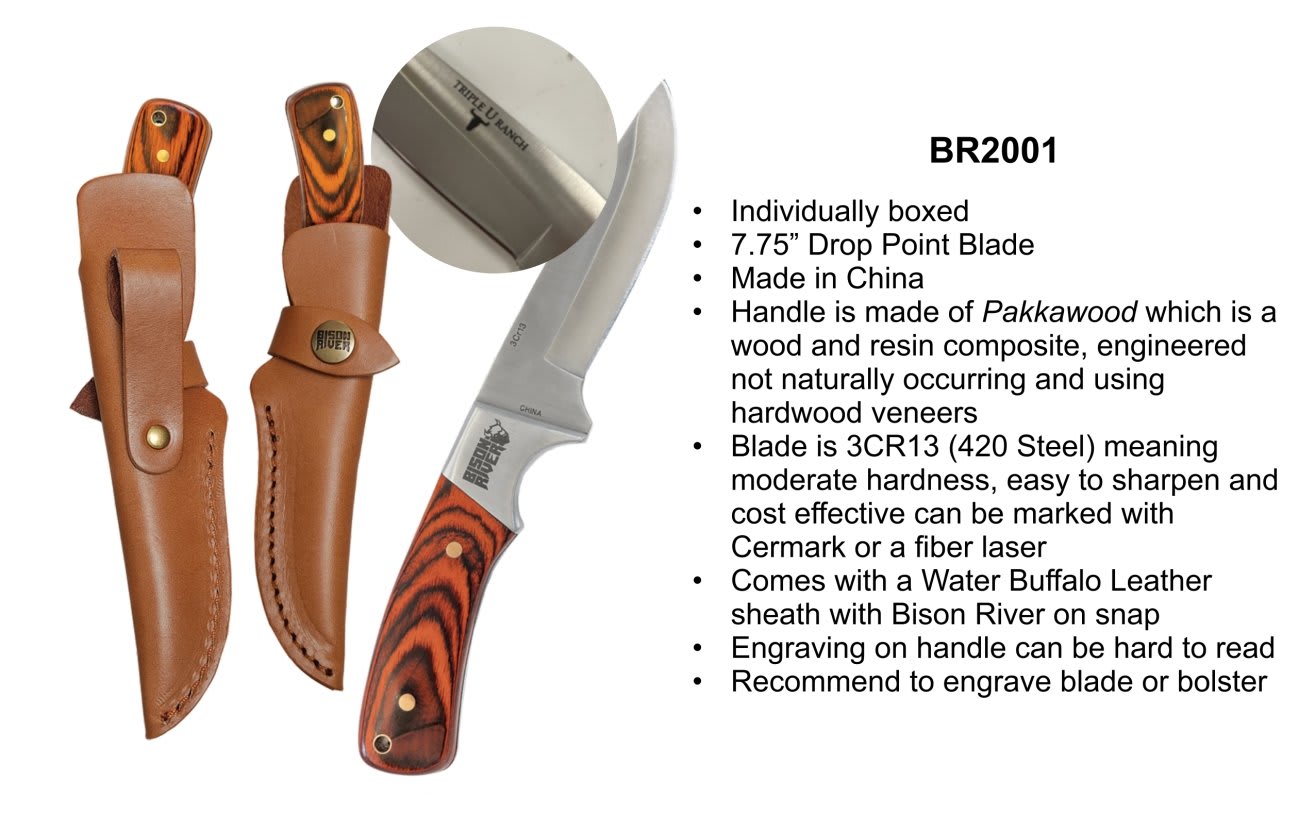 Customized for You Bison River 7 3/4" Stainless Steel fixed Blade Knife with Sheath