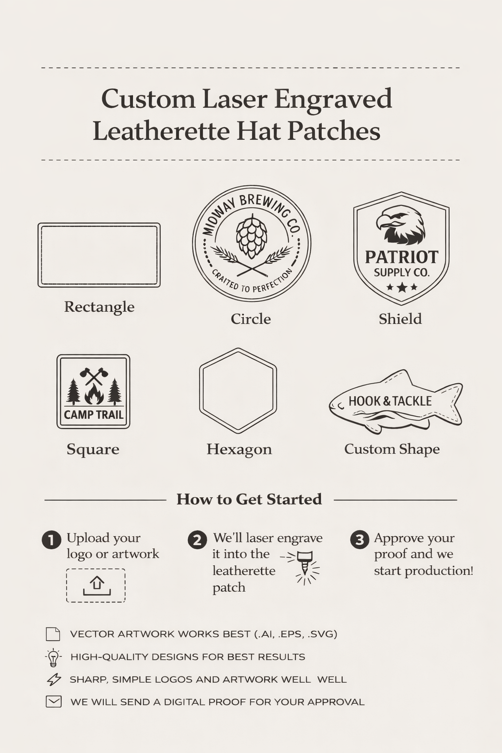 Custom Leatherette Patches Naturals Collection Bulk Discounts Ships Nationwide