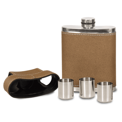 Customized 70z. Leather Flask with 3 Shot Glasses