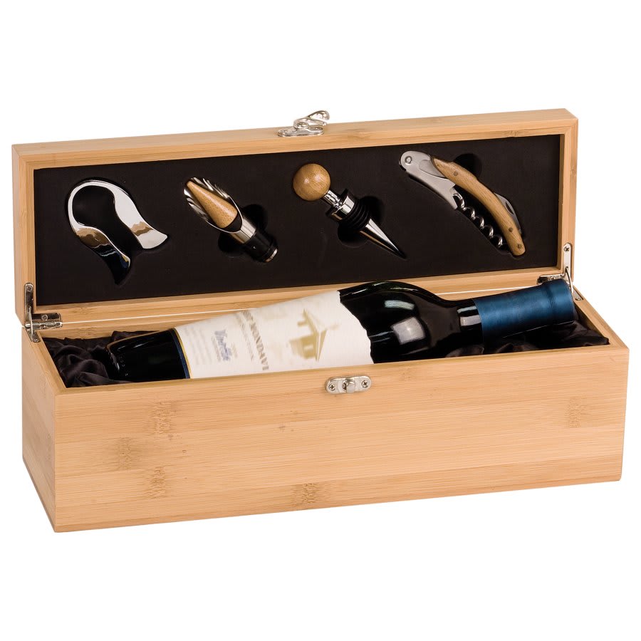 Customized Genuine Bamboo Single Wine Box with Tools