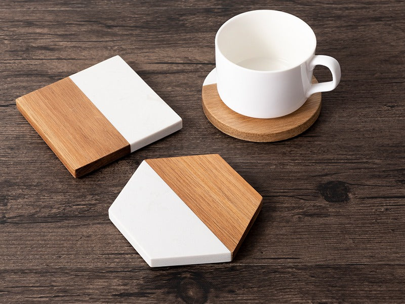 Custom Engraved Marble and Acacia Wood Coasters (4Pack)